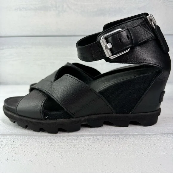 Sorel Joanie II Ankle Strap Wedge Sandal in Black - Picture 5 of 8